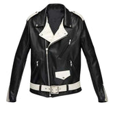 Men’s Black and White Asymmetrical Leather Jacket