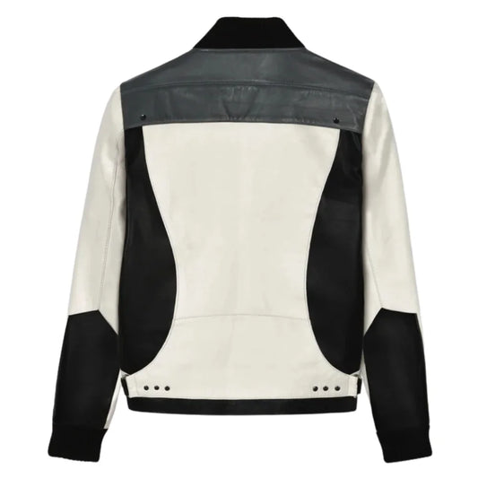 Men’s Black and White Color Block Leather Jacket