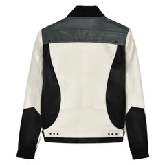 Men’s Black and White Color Block Leather Jacket