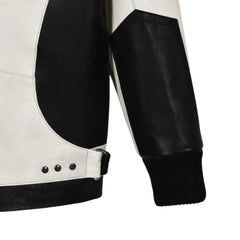 Men’s Black and White Color Block Leather Jacket