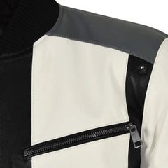 Men’s Black and White Color Block Leather Jacket