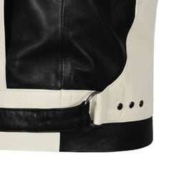 Men’s Black and White Color Block Leather Jacket