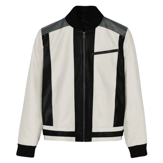 Men’s Black and White Color Block Leather Jacket