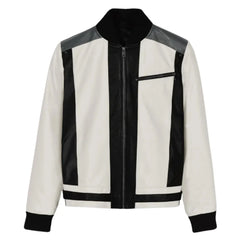 Men’s Black and White Color Block Leather Jacket