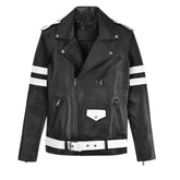 Men’s Black and White Striped Leather Jacket