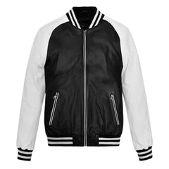 Men’s Black and White Varsity Leather Jacket
