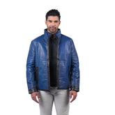 Men’s Blue Real Leather Zip Jacket