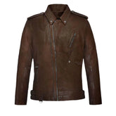 Men’s Brown Asymmetrical Leather Jacket