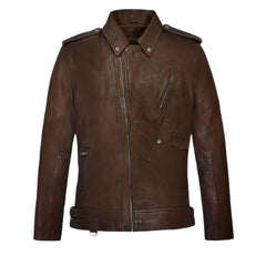 Men’s Brown Asymmetrical Leather Jacket