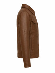 Men’s Brown Button-Up Leather Jacket Right