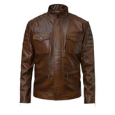 Men’s Brown Casual Shoulder Leather Jacket