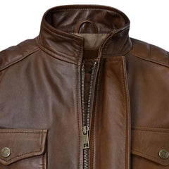 Men’s Brown Casual Shoulder Leather Jacket