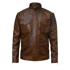 Men’s Brown Casual Shoulder Leather Jacket