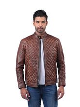 Men’s Brown Diamond Quilted Leather Jacket Front