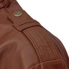 Men’s Brown High-Collar Leather Jacket with Flap Pockets