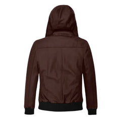 Men’s Brown Hooded Leather Bomber Jacket