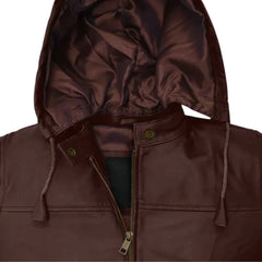 Men’s Brown Hooded Leather Bomber Jacket