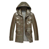 Men’s Brown Hooded Quilted Leather Jacket
