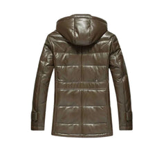 Men’s Brown Hooded Quilted Leather Jacket
