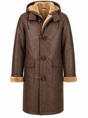 Men's Brown Leather Duffle Coat