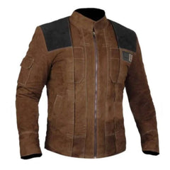 Men's Brown Leather Jacket with Black Shoulder Patches
