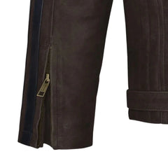 Men’s Dark Brown Leather Jacket with Dual Zippers