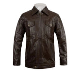 Men’s Brown Leather Jacket with Front Flap Pockets