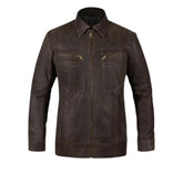 Men’s Brown Leather Jacket with Shirt Collar