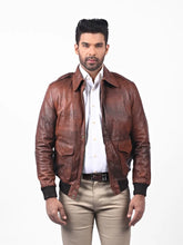 Men’s Brown Leather Jacket with Shirt Collar