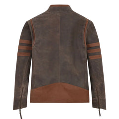Men’s Brown Leather Jacket with Striped Sleeves
