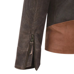Men’s Brown Leather Jacket with Striped Sleeves
