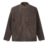 Men’s Brown Leather Jacket with Unique Pocket Design