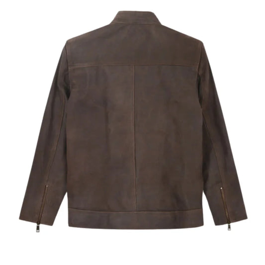 Men’s Brown Leather Jacket with Unique Pocket Design