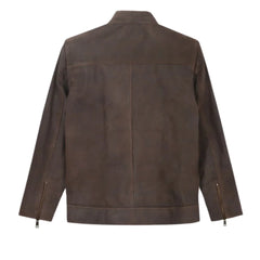 Men’s Brown Leather Jacket with Unique Pocket Design