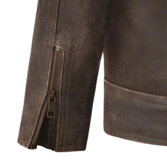 Men’s Brown Leather Jacket with Unique Pocket Design