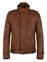 Men’s Brown Leather Utility Jacket Front
