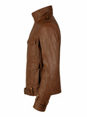 Men’s Brown Leather Utility Jacket Left