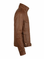 Men’s Brown Leather Utility Jacket Right