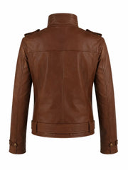 Men’s Brown Leather Utility Jacket Back
