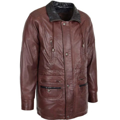 Men’s Brown Leather with Black Collar Coat