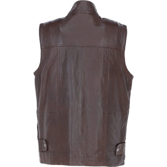 Men's Brown Multi-Pocket Leather Utility Vest