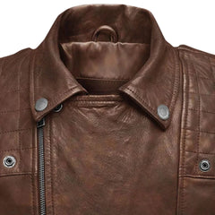 Men’s Brown Quilted Shoulder Leather Jacket