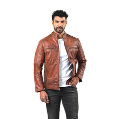 Men’s Brown Real Leather Ribbed Panel Jacket
