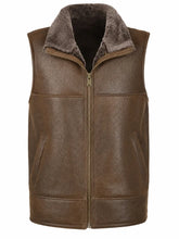 Men's Brown Shearling-Lined Leather Vest