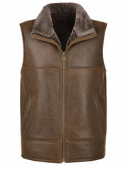 Men's Brown Shearling-Lined Leather Vest