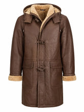 Men’s Brown Shearling Hooded Duffle Coat