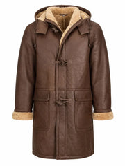 Men’s Brown Shearling Hooded Duffle Coat