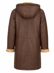 Men’s Brown Shearling Hooded Duffle Coat