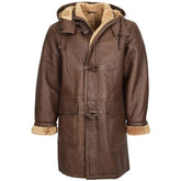 Men’s Brown Shearling Hooded Duffle Coat