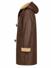 Men’s Brown Shearling Hooded Duffle Coat